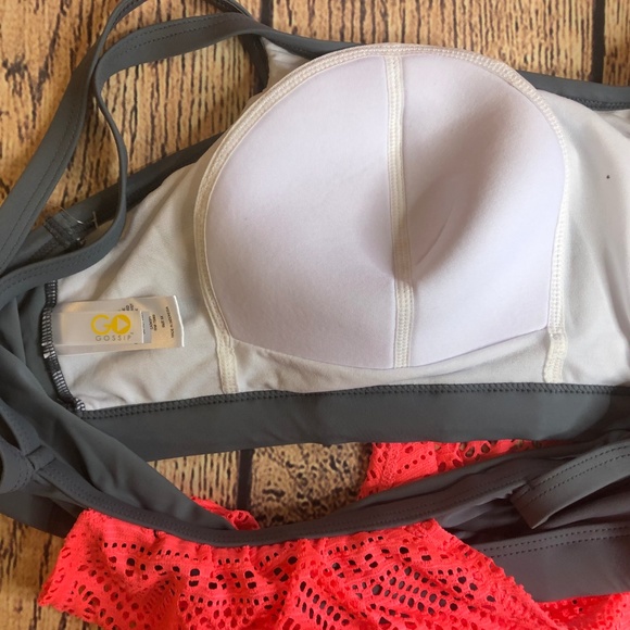 Go Gossip Crochet Tankini Pink/Gray Top - Picture 4 of 8